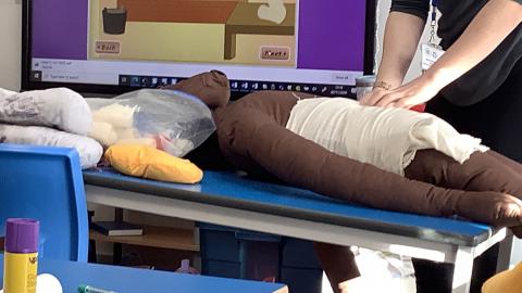 Class 3 mummifying a body in class