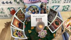 Basket of pictures and objects linked to Divali