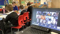 Class 2 learning both at home online and in the classroom.