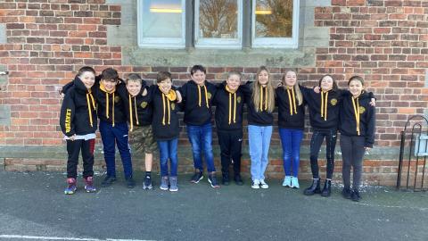 Children with their leavers hoodies on 