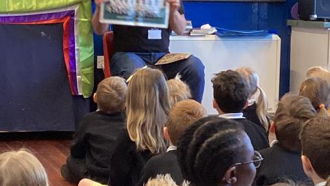 Author Tom Palmer delivering an assembly 