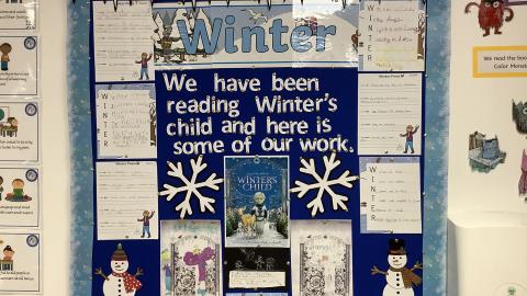 Display board with children’s work on