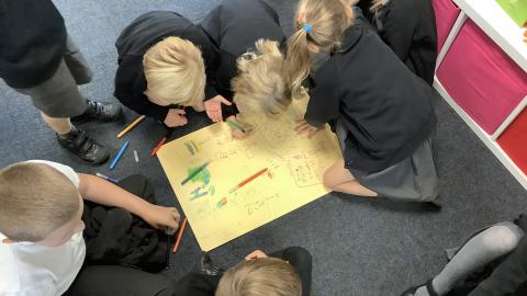 Class 2 Pupils working together on their Great Fire of London work