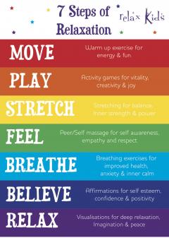 7 Stages Move, Play, Stretch, Feel, Breathe, Believe and relax