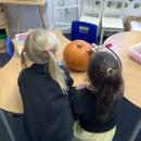 Girls and pumpkin