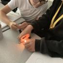 children using batteries, bulbs and lights for electrical circuits